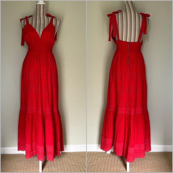 Alice + Olivia NWOT Levine Smocked Midi Dress Poppy Red 6 - Picture 4 of 12